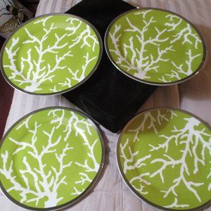 Set of Four Colin Cowie Designer Green Coral Dinner Plates